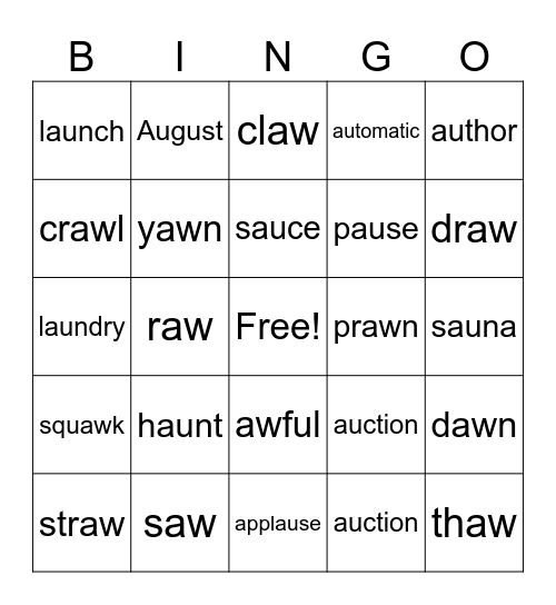 au / aw Bingo Card