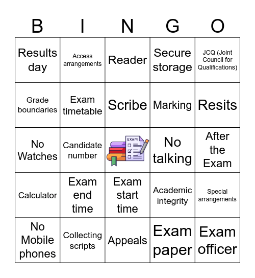 Exam arrangements session Bingo Card