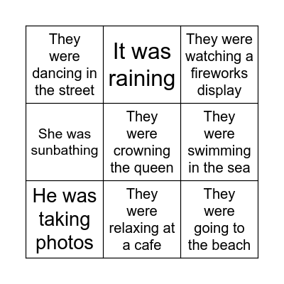 Past Cintinuous Bingo Card