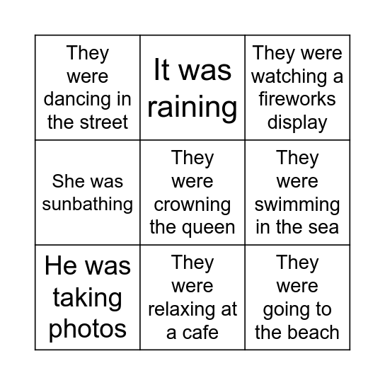 Past Cintinuous Bingo Card