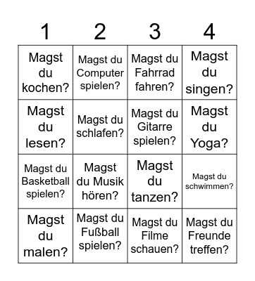 Freizeit / Hobbies Bingo Card