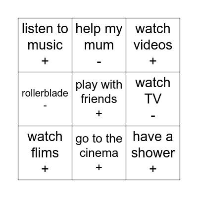 My daily routine Bingo Card