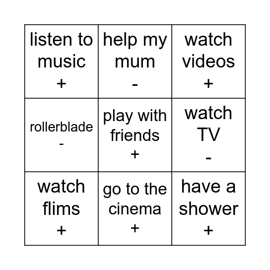 My daily routine Bingo Card