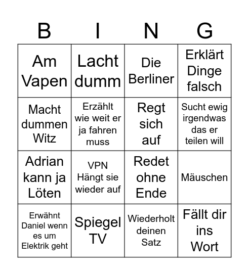 Geisler Board Bingo Card