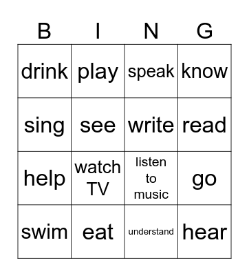 Pamata darbības vārdi Bingo Card