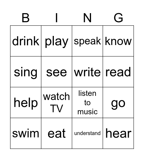 Pamata darbības vārdi Bingo Card