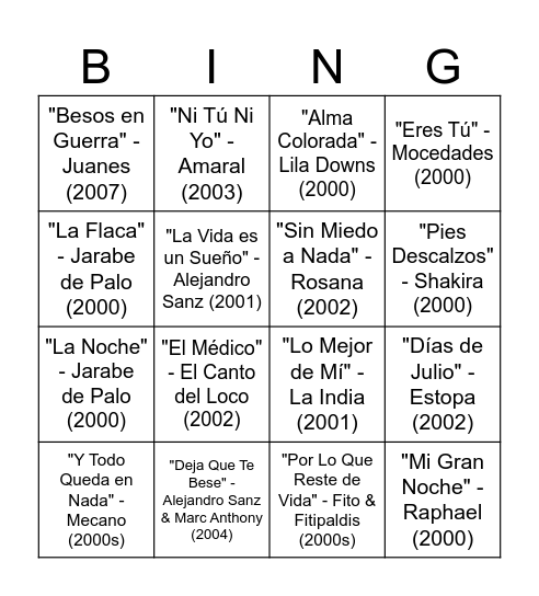 Bingo Musical Falla Santa Barbara Bingo Card