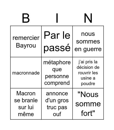 Macron Bingo Card