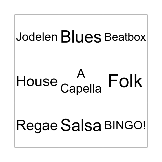 BINGO   Muzieksoorten Bingo Card