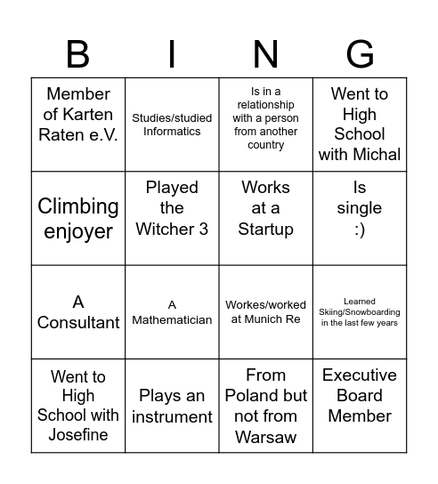 Find a person who meets the criteria below... Bingo Card