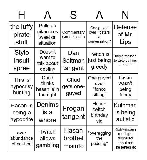 Something something gock Bingo Card