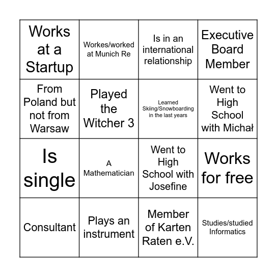 Find a person who meets the criteria below: Bingo Card