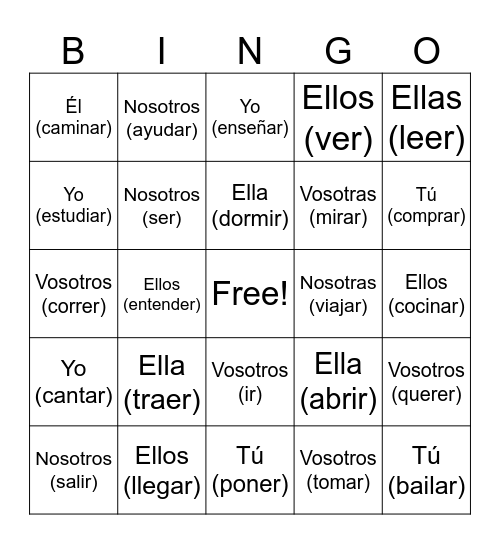El imperfecto Bingo Card