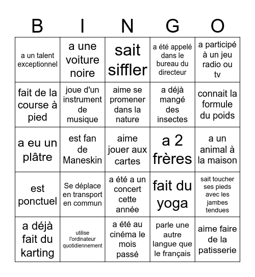 Connaissance Bingo Card