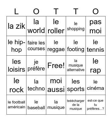 T'es branche unit 2 lesson c Bingo Card