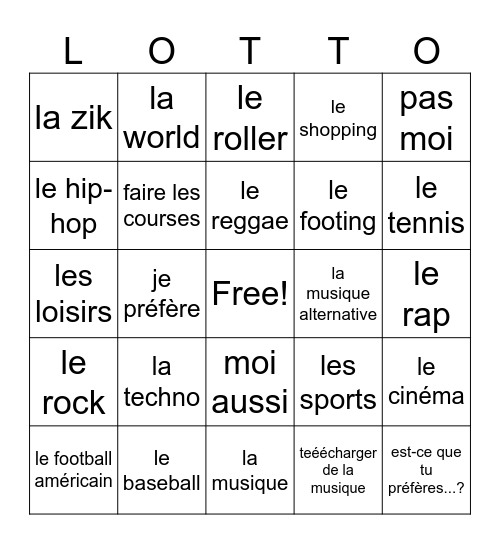 T'es branche unit 2 lesson c Bingo Card