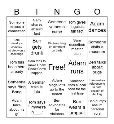 Jet Lag The Game Season 13 Bingo Card