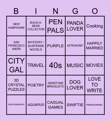 PEN PAL BINGO Card