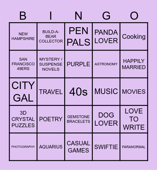 PEN PAL BINGO Card