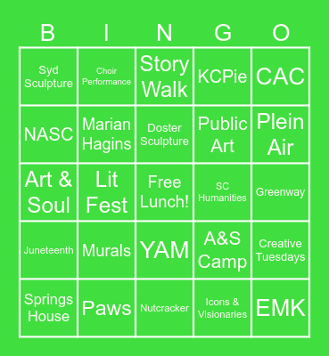 Arts Day 2025 Bingo Card