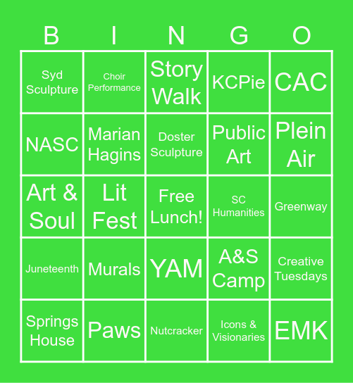 Arts Day 2025 Bingo Card