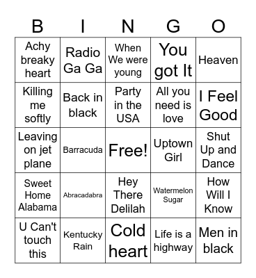 Music Bingo Card