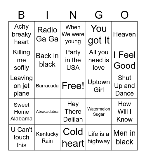 Music Bingo Card