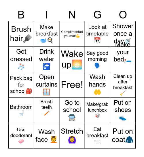 Morning Routine Bingo Card