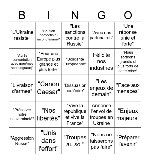 Annonce Macron 05/03/2025 Bingo Card