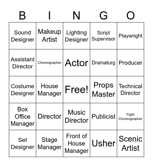 STAGE PRODUCTION BINGO GAME Bingo Card
