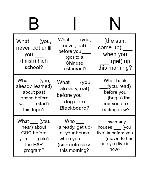 Untitled Bingo Card