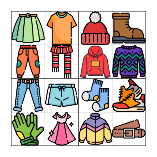 clothes Bingo Card