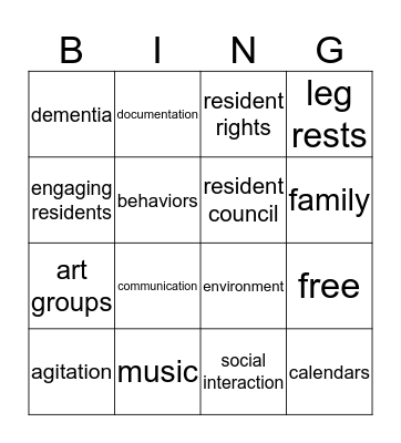 Activities Bingo In Service Bingo Card