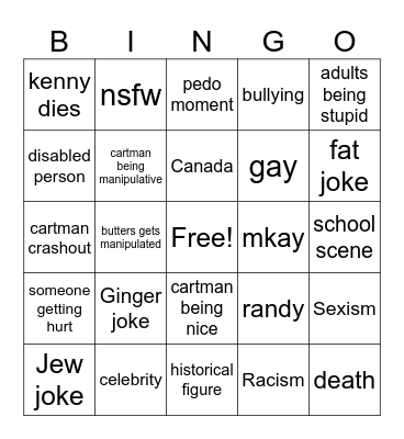 south park Bingo Card