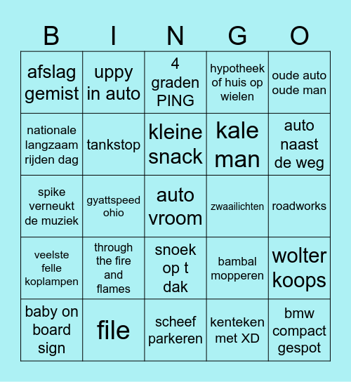 auto vroom Bingo Card