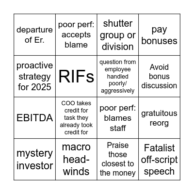 All Hands Bingo Card