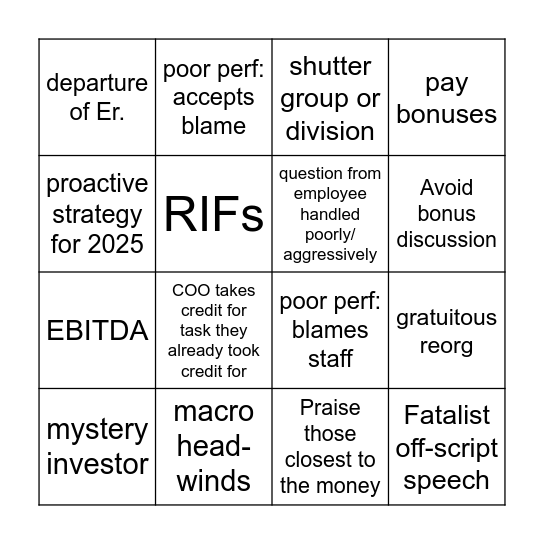 All Hands Bingo Card