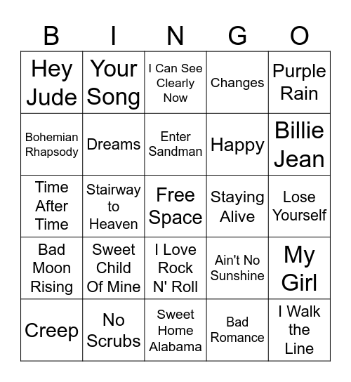 Music Bingo 1 Bingo Card