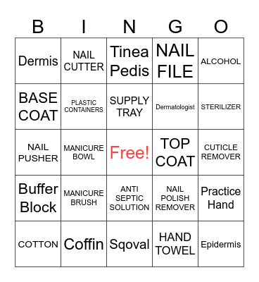 Uses of Tools, Materials and Equipment in Nail Care Services Bingo Card