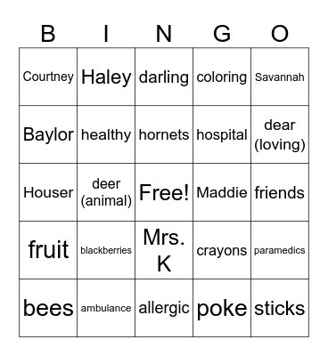 March bingo on "Blackberries" Bingo Card