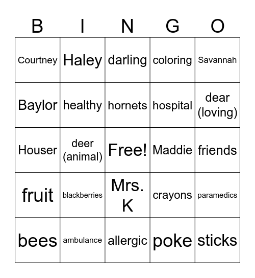 March bingo on "Blackberries" Bingo Card