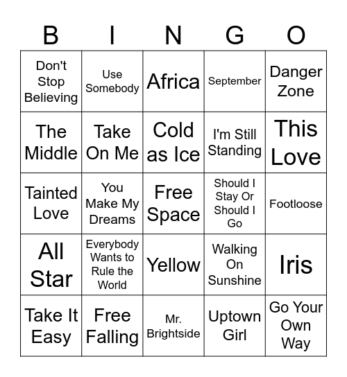 Music Bingo 2 Bingo Card