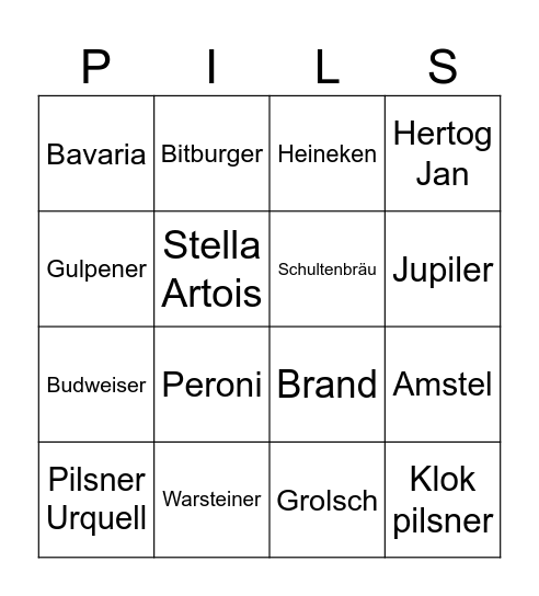 Blind Pils Bingo Card