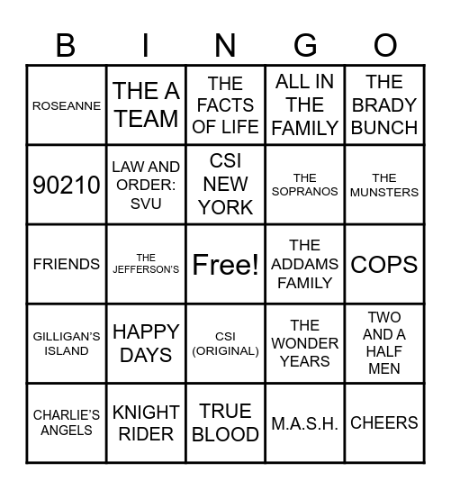 TV THEME SONGS Bingo Card