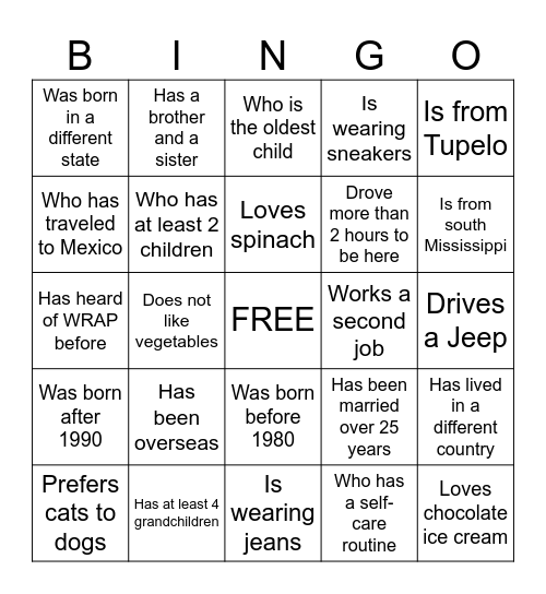 Find Someone Who Bingo Card
