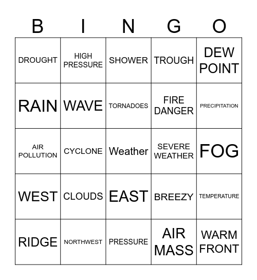 Weather Bingo Card