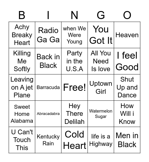 Music Bingo Card