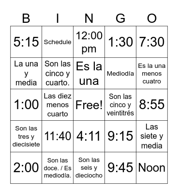 Time Bingo Card