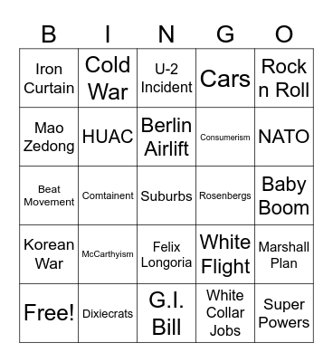 The Cold War! Bingo Card