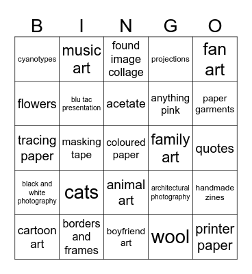 Art Foundation Bingo Card